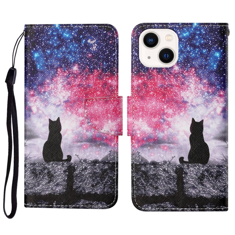 Für iPhone 15 Plus 3D farbige Zeichnung Flip Leder Handyhülle (Stern Katze)