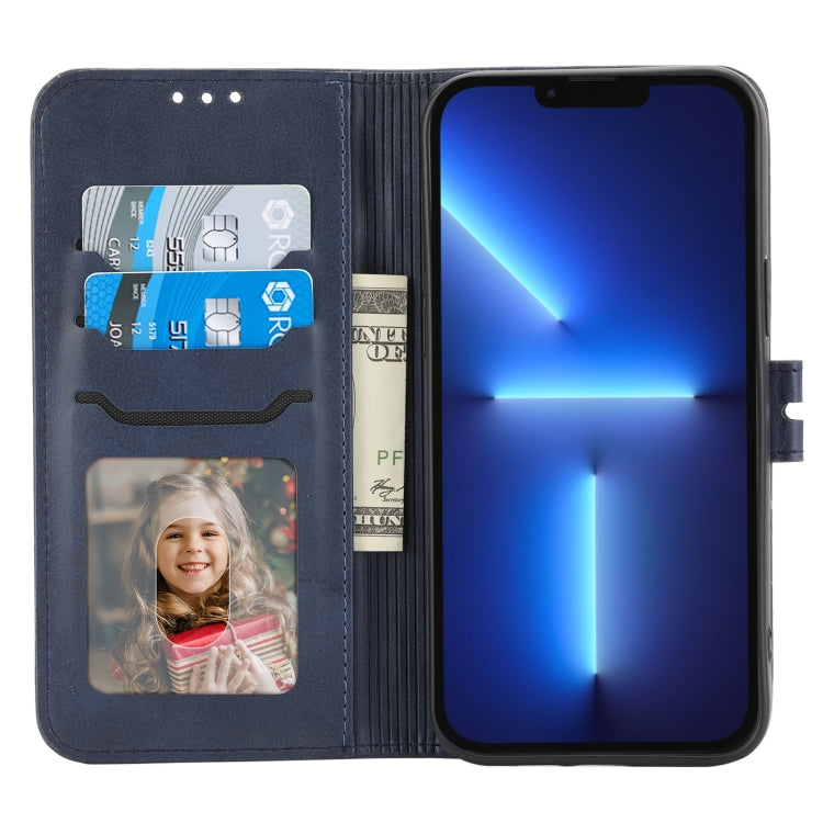 Sandsberg | Für iPhone 15 Pro Max Prägung Happy Cat Muster Flip Leder Handyhülle (Blau)