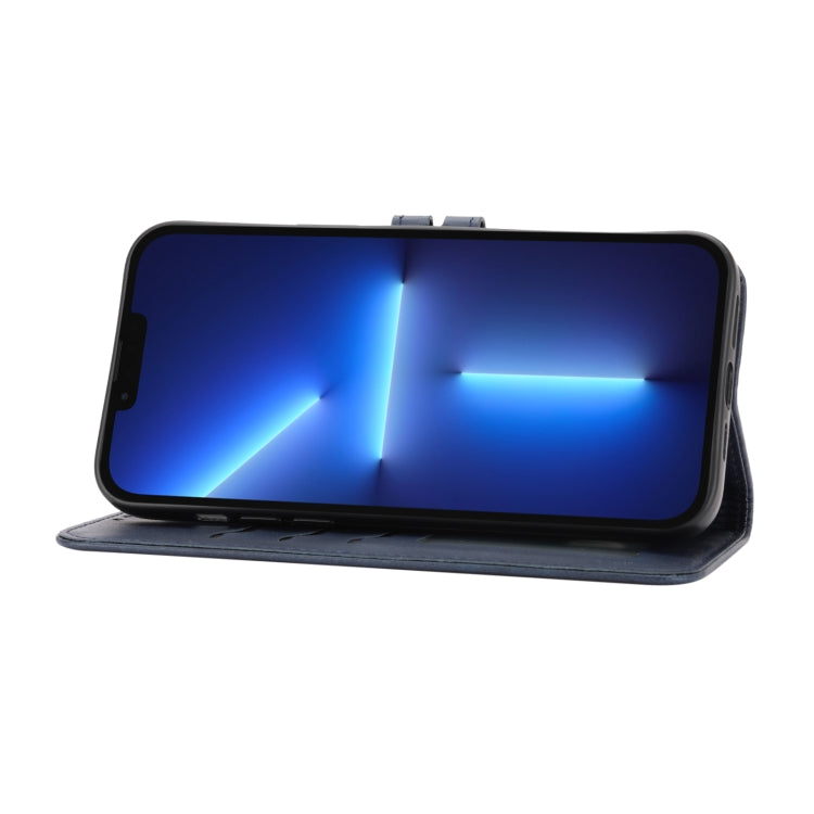 Sandsberg | Für iPhone 15 Pro Max Prägung Happy Cat Muster Flip Leder Handyhülle (Blau)