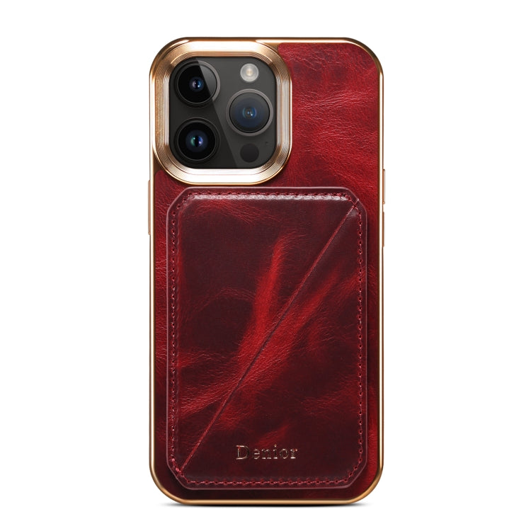 Sandsberg | Für iPhone 15 Pro Max Denior Oil Wax Leather Electroplating Kartenfach Halter Handyhülle (Rot)