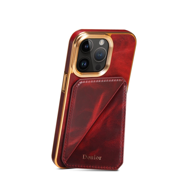 Sandsberg | Für iPhone 15 Pro Max Denior Oil Wax Leather Electroplating Kartenfach Halter Handyhülle (Rot)