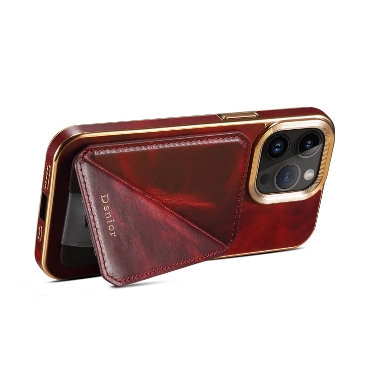 Sandsberg | Für iPhone 15 Pro Max Denior Oil Wax Leather Electroplating Kartenfach Halter Handyhülle (Rot)