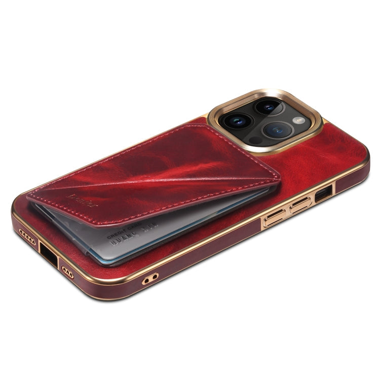 Sandsberg | Für iPhone 15 Pro Max Denior Oil Wax Leather Electroplating Kartenfach Halter Handyhülle (Rot)