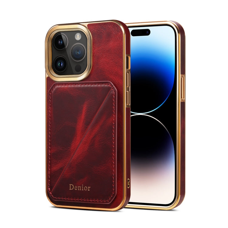 Sandsberg | Für iPhone 15 Pro Max Denior Oil Wax Leather Electroplating Kartenfach Halter Handyhülle (Rot)