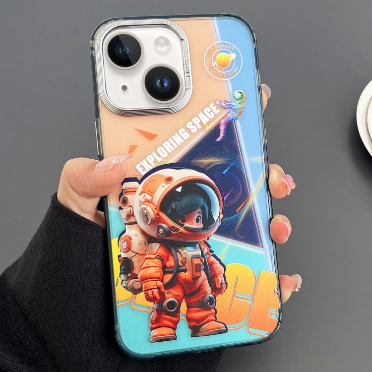 Für iPhone 14 Gravierte Bunte Astronaut Handyhülle (Dreieckiger Boden)