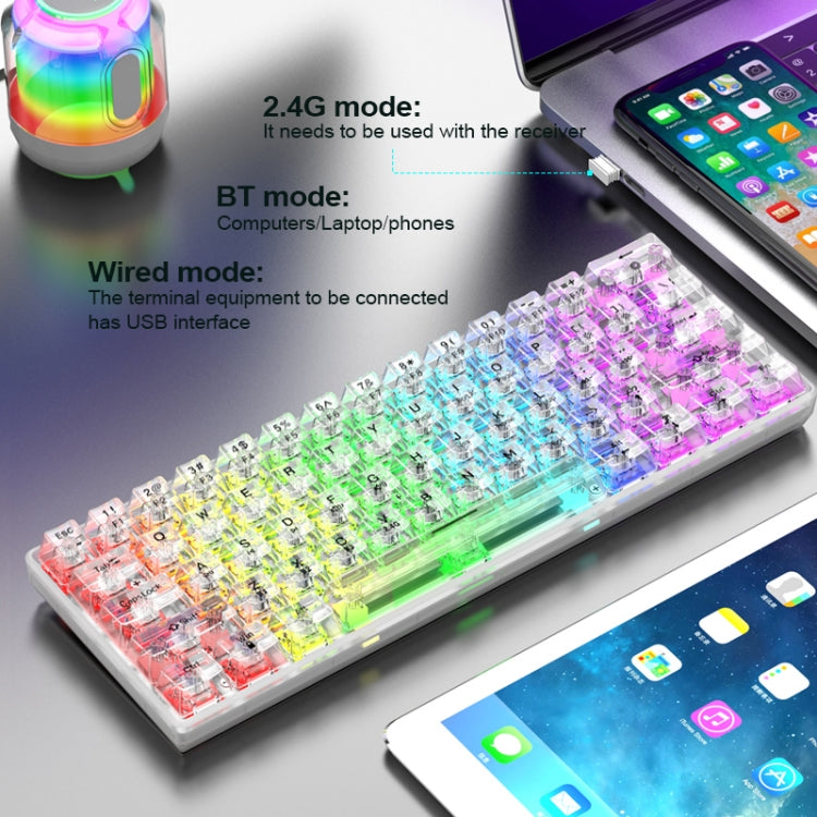Sandsberg | XUNFOX K30 Pro 2.4G + BT + Verdrahtet Transparent 61-Tasten Mechanische Weiße Achse Tastatur (Weiß)
