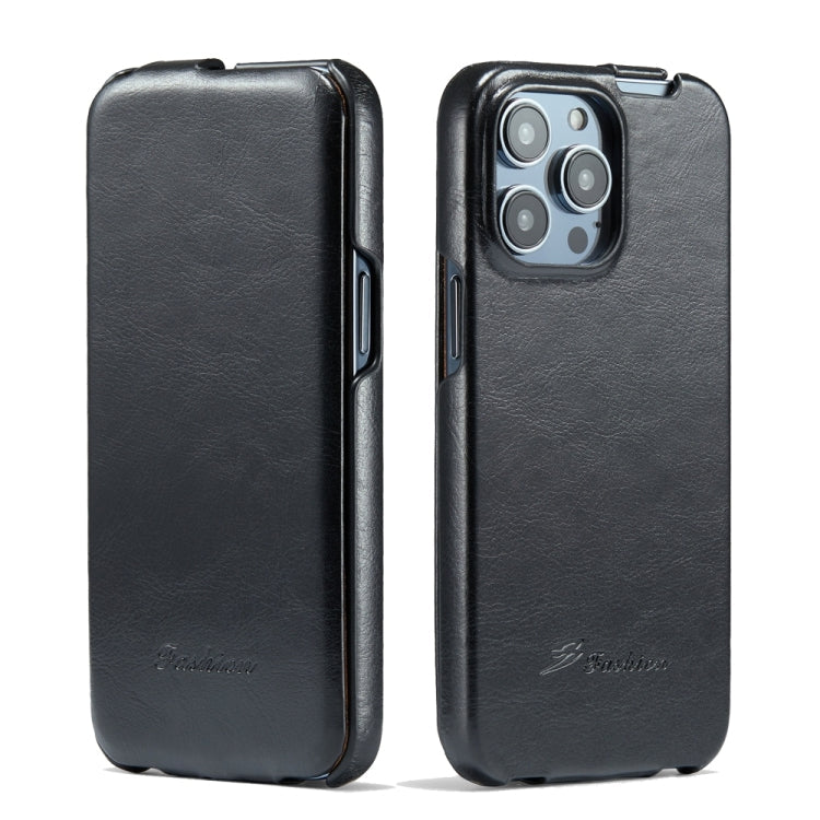Sandsberg | Für iPhone 15 Pro Max Fierre Shann Oil Wax Textur Vertikale Flip PU Handyhülle (Schwarz)