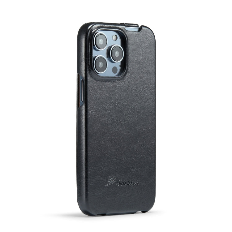 Sandsberg | Für iPhone 15 Pro Max Fierre Shann Oil Wax Textur Vertikale Flip PU Handyhülle (Schwarz)