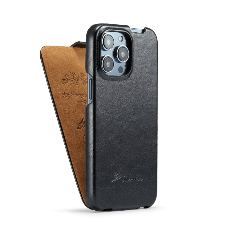 Sandsberg | Für iPhone 15 Pro Max Fierre Shann Oil Wax Textur Vertikale Flip PU Handyhülle (Schwarz)