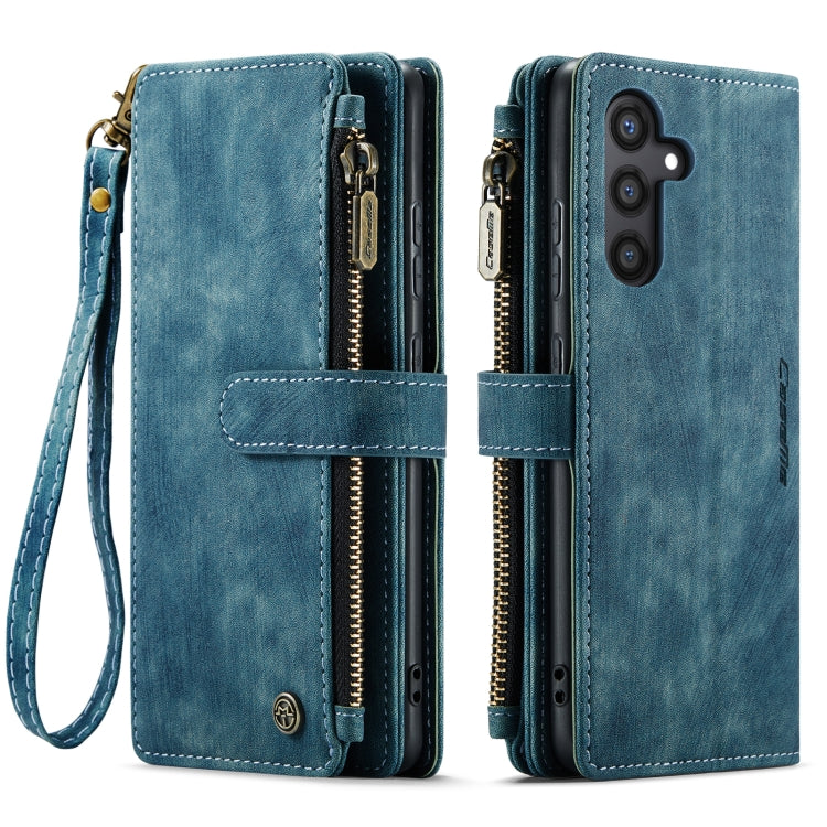 Für Samsung Galaxy S24 5G CaseMe C30 Kartenfächer Reißverschluss Geldbörse Leder Handyhülle (Blau)