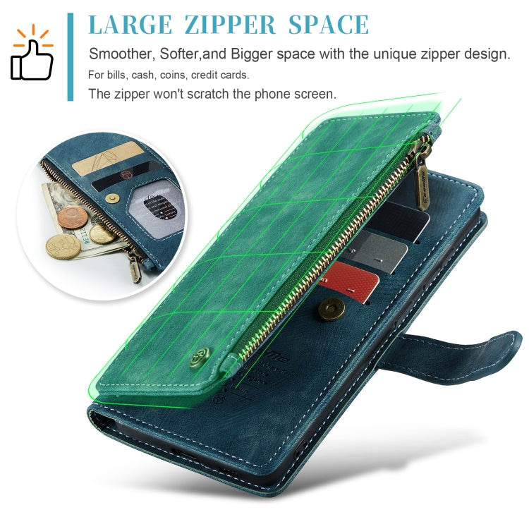 Für Samsung Galaxy S24 5G CaseMe C30 Kartenfächer Reißverschluss Geldbörse Leder Handyhülle (Blau)