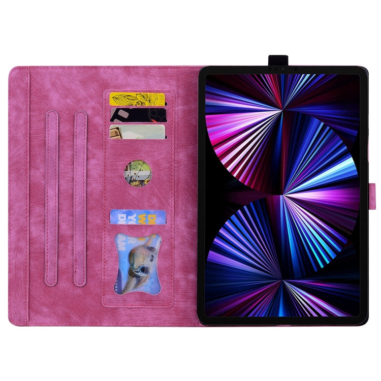 Sandsberg | Für Lenovo Tab P11 TB-J606F Cartoon Sakura Katze Prägung Leder Tablet Hülle (Rosa Rot)