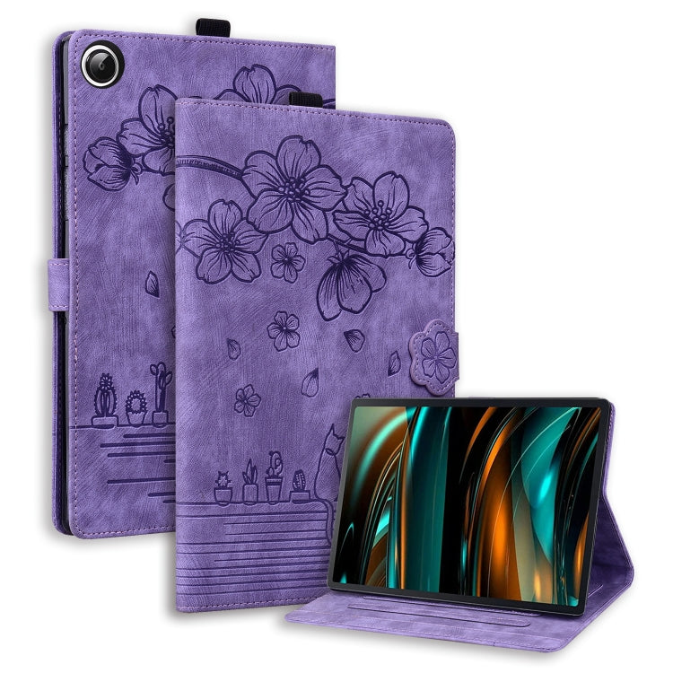 Sandsberg | Für Lenovo Tab M11 / Xiaoxin Pad 11 2024 Cartoon Sakura Cat Prägeleder Tablet-Hülle (Lila)