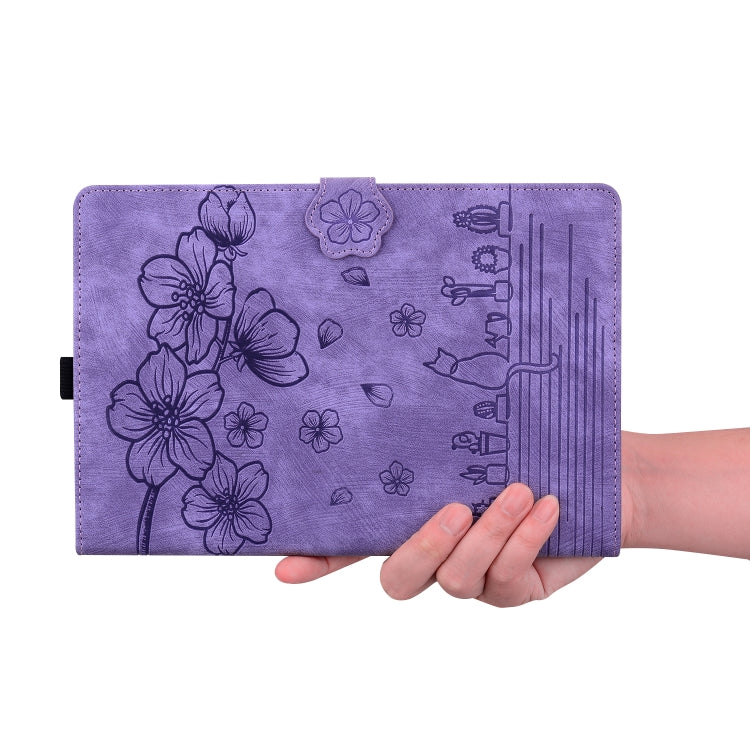Sandsberg | Für Lenovo Tab M11 / Xiaoxin Pad 11 2024 Cartoon Sakura Cat Prägeleder Tablet-Hülle (Lila)