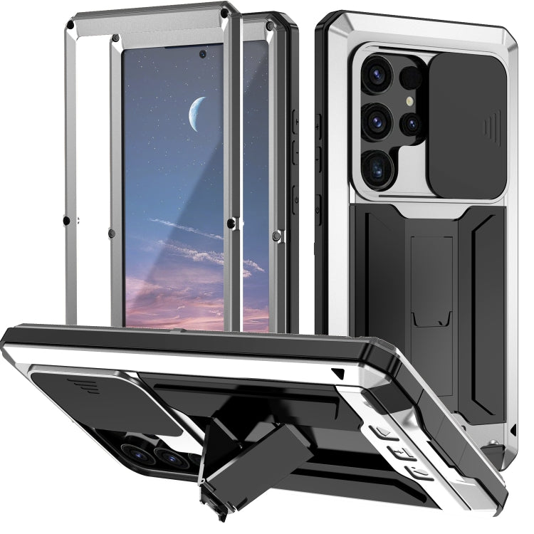 Für Samsung Galaxy S24 Ultra 5G R-JUST Sliding Camera Life Waterproof Holder Handyhülle (Silber)
