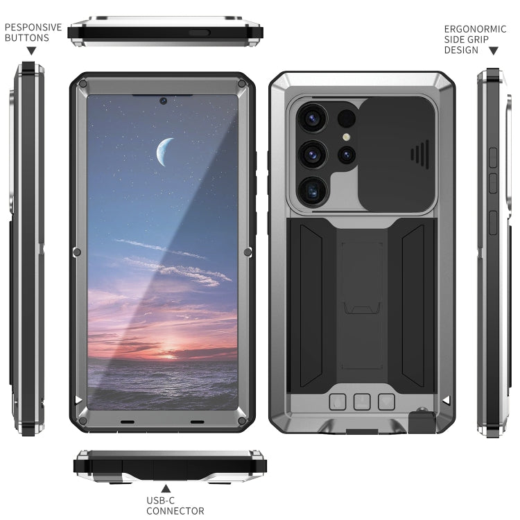 Für Samsung Galaxy S24 Ultra 5G R-JUST Sliding Camera Life Waterproof Holder Handyhülle (Silber)