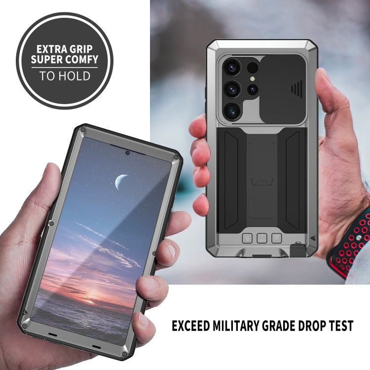 Für Samsung Galaxy S24 Ultra 5G R-JUST Sliding Camera Life Waterproof Holder Handyhülle (Silber)