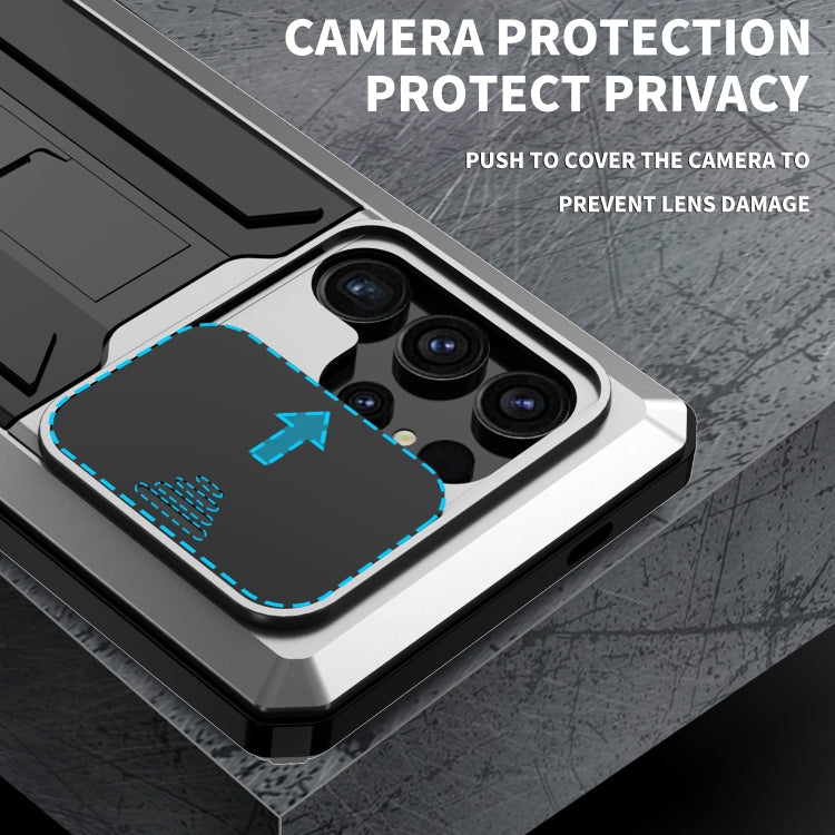 Für Samsung Galaxy S24 Ultra 5G R-JUST Sliding Camera Life Waterproof Holder Handyhülle (Silber)