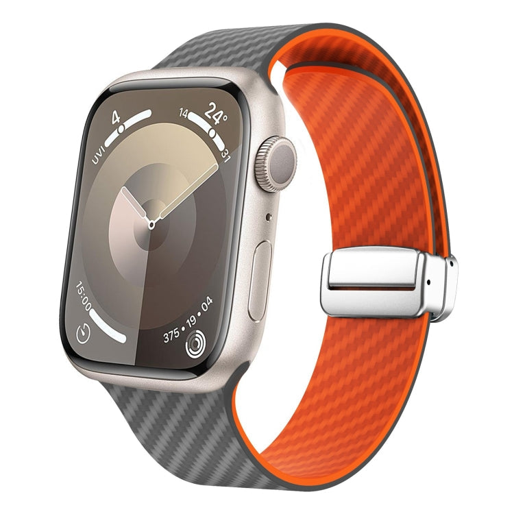 Sandsberg | Für Apple Watch Series 5 44mm Carbonfaser Magnetische Silber Schnalle Uhrband (Räumlich Grau Orange)