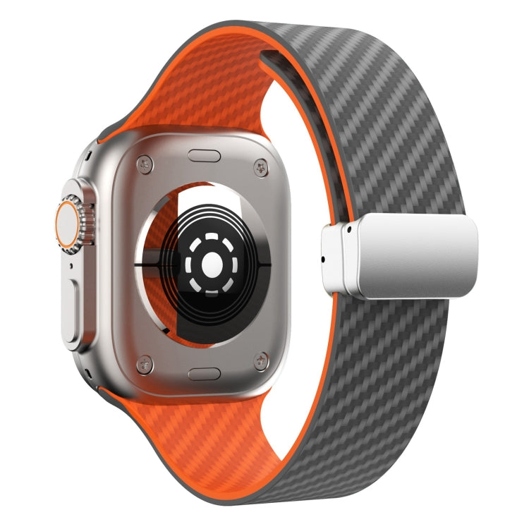 Sandsberg | Für Apple Watch Series 5 44mm Carbonfaser Magnetische Silber Schnalle Uhrband (Räumlich Grau Orange)