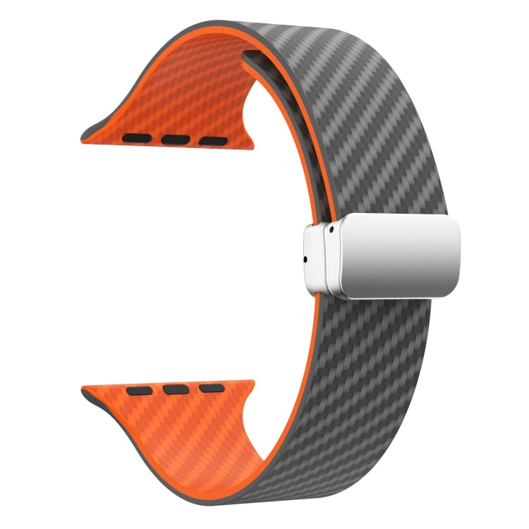 Sandsberg | Für Apple Watch Series 5 44mm Carbonfaser Magnetische Silber Schnalle Uhrband (Räumlich Grau Orange)
