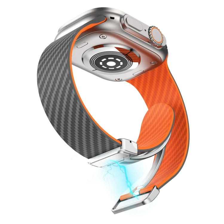 Sandsberg | Für Apple Watch Series 5 44mm Carbonfaser Magnetische Silber Schnalle Uhrband (Räumlich Grau Orange)