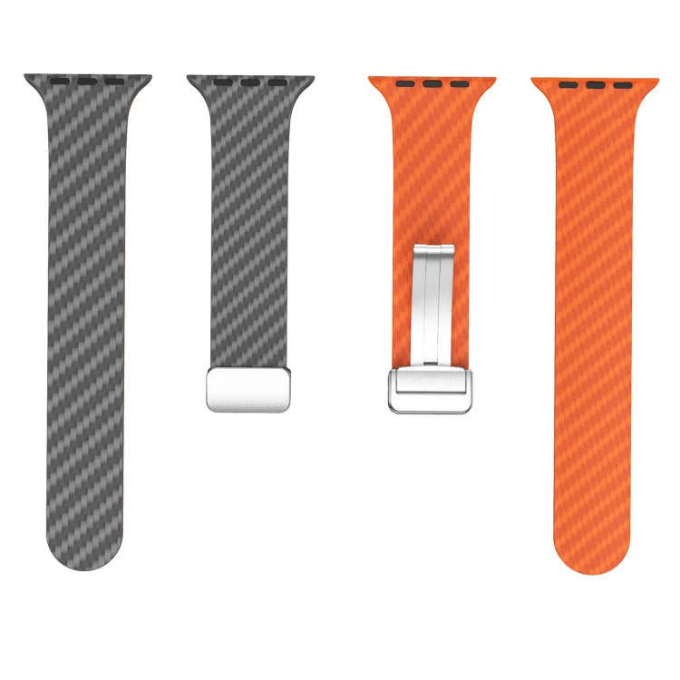 Sandsberg | Für Apple Watch Series 5 44mm Carbonfaser Magnetische Silber Schnalle Uhrband (Räumlich Grau Orange)