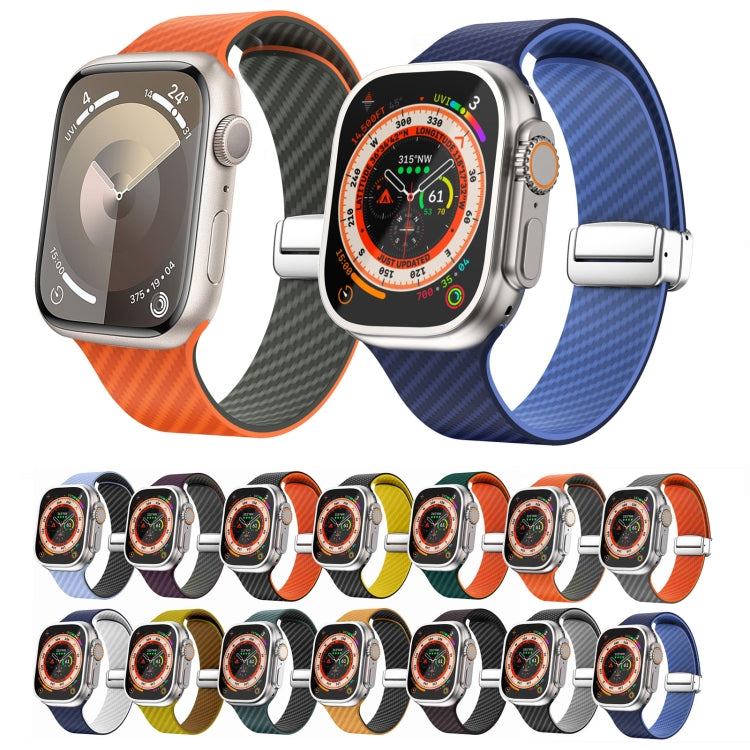 Sandsberg | Für Apple Watch Series 5 44mm Carbonfaser Magnetische Silber Schnalle Uhrband (Räumlich Grau Orange)