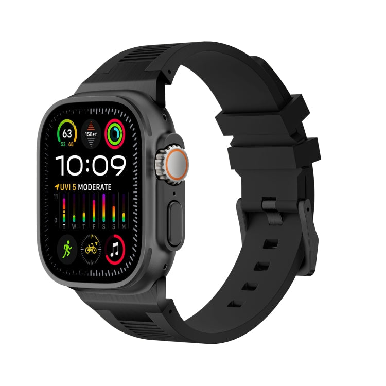 Sandsberg | Für Apple Watch Ultra 49mm Loners Flüssigsilikon Uhrenarmband (Schwarz Schwarz)