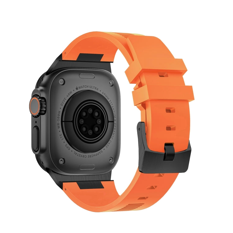 Sandsberg | Für Apple Watch Series 8 45 mm Loners Flüssigsilikon-Uhrenarmband (Schwarz Orange)
