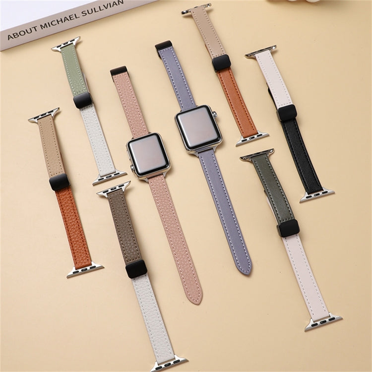 Sandsberg | Für Apple Watch Series 2 38mm Slim Magnetische Schnalle Echtleder Armband (Litchi Orange Aprikose)