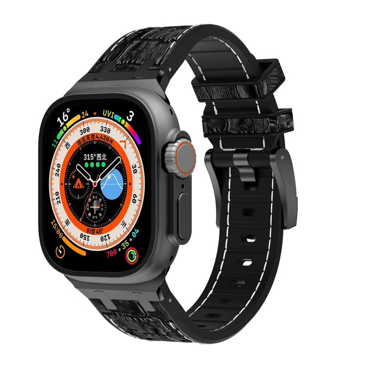 Sandsberg | Für Apple Watch Ultra 2 49mm Krokodile Textur Flüssigsilikon Armband (Schwarz Weiß Schwarz)