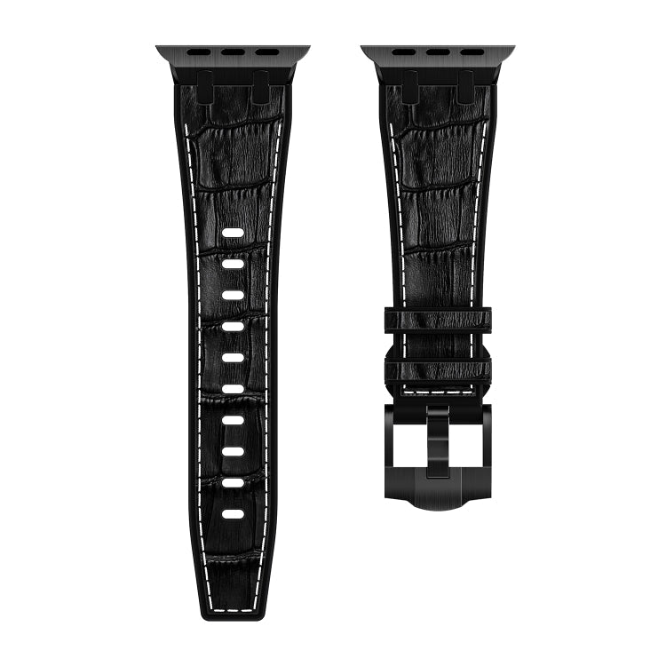 Sandsberg | Für Apple Watch Ultra 2 49mm Krokodile Textur Flüssigsilikon Armband (Schwarz Weiß Schwarz)
