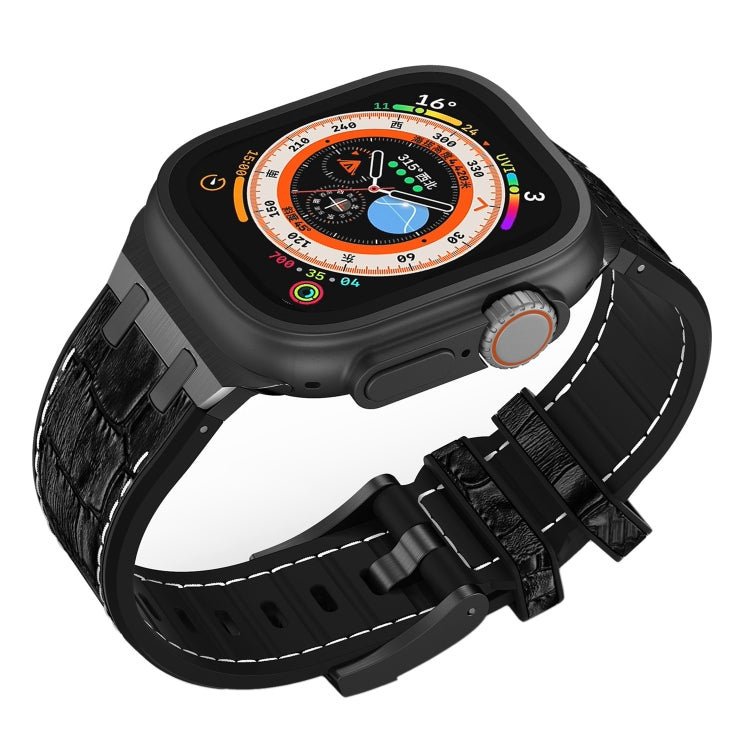 Sandsberg | Für Apple Watch Ultra 2 49mm Krokodile Textur Flüssigsilikon Armband (Schwarz Weiß Schwarz)
