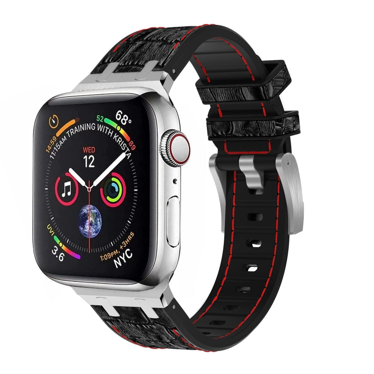 Sandsberg | Für Apple Watch Series 3 42mm Krokodilstruktur Flüssigsilikon Uhrband (Silber Rot Schwarz)