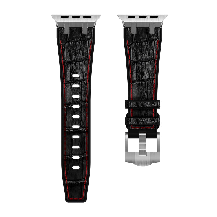 Sandsberg | Für Apple Watch Series 3 42mm Krokodilstruktur Flüssigsilikon Uhrband (Silber Rot Schwarz)