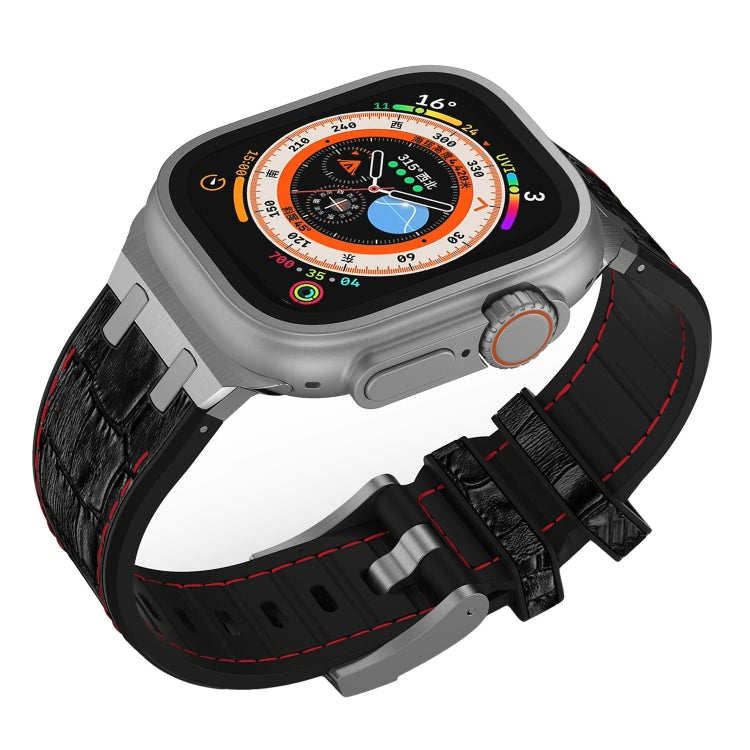 Sandsberg | Für Apple Watch Series 3 42mm Krokodilstruktur Flüssigsilikon Uhrband (Silber Rot Schwarz)
