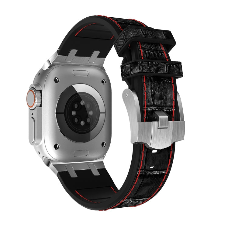 Sandsberg | Für Apple Watch Series 3 42mm Krokodilstruktur Flüssigsilikon Uhrband (Silber Rot Schwarz)
