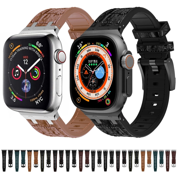 Sandsberg | Für Apple Watch Ultra 2 49mm Krokodile Textur Flüssigsilikon Armband (Schwarz Weiß Schwarz)