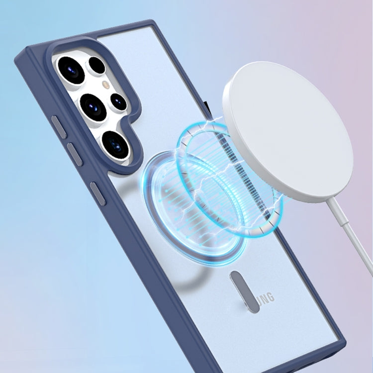 Für Samsung Galaxy S23 Ultra 5G Metallknopf-Hautgefühl Matt MagSafe Stoßfeste Telefonhülle (Lavendelgrau)