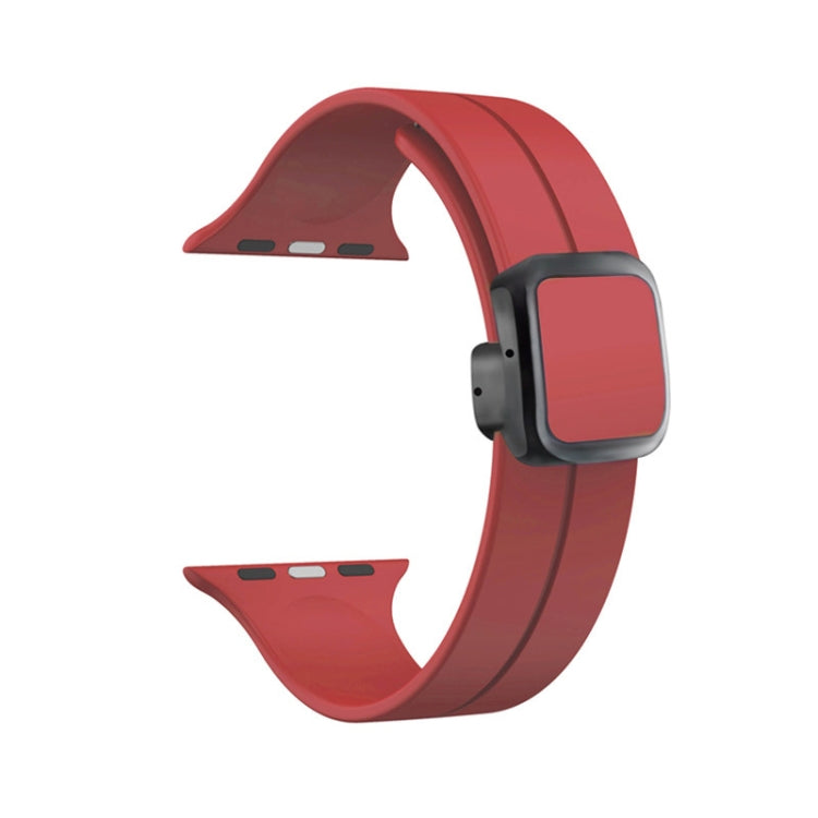 Sandsberg | Für Apple Watch Series 7 41mm Magnetische Quadratische Schnalle Silikon Uhrband (Rot)