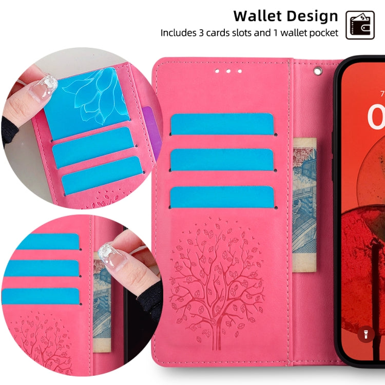 Sandsberg | Für Nokia G42 5G Baum & Hirsch Prägung Leder Handyhülle (Rosa)