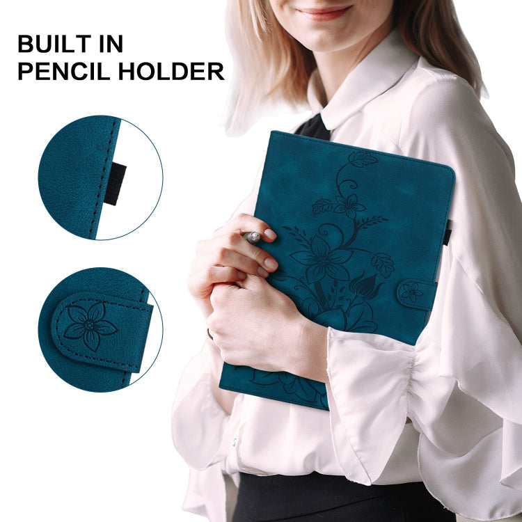 Sandsberg | Voor Lenovo Tab M10 X605 /M10 HD X505 Lily Geëmbosseerde Leren Tabletcase (Donkerblauw)