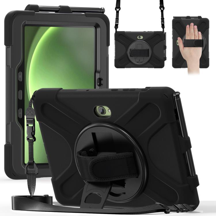 Sandsberg | Für Samsung Galaxy Tab Active Pro 10,1 Zoll 2019 / Tab Active4 Pro 2022 / Active 5 Pro 2025 Stoßsichere bunte Silikon + PC Schutzhülle mit Halter & Handgriffriemen (Schwarz)