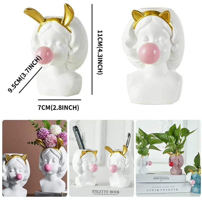 Niedliche Kaugummi-Mädchen-Keramik-Gesichtsvase