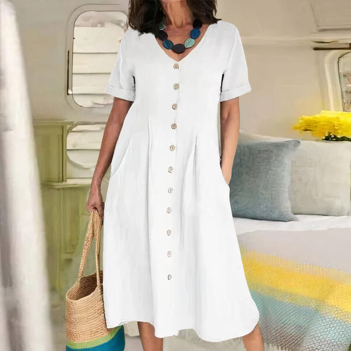 Alma - Lockeres Kleid aus Baumwolle und Leinen
