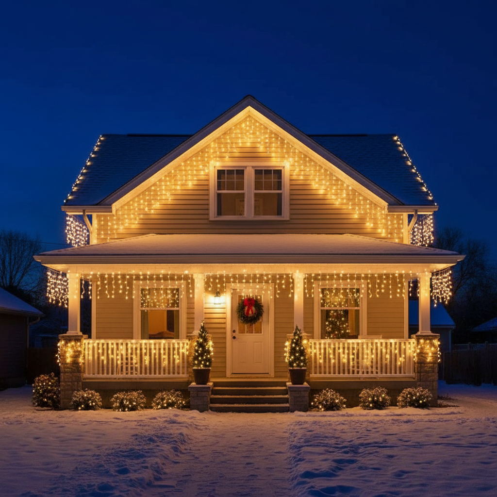Sandsberg | LED Eiszapfen Lichterkette | Warmweiß/Kaltweiß Funkel-Effekt (90% Konstant, 10% Blitz) | 24V, Bis zu 9 Sets Erweiterbar