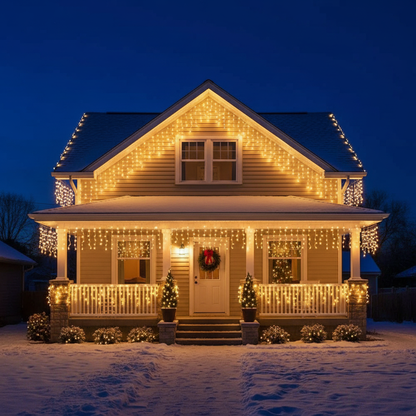 Sandsberg | LED Eiszapfen Lichterkette | Warmweiß/Kaltweiß Funkel-Effekt (90% Konstant, 10% Blitz) | 24V, Bis zu 9 Sets Erweiterbar