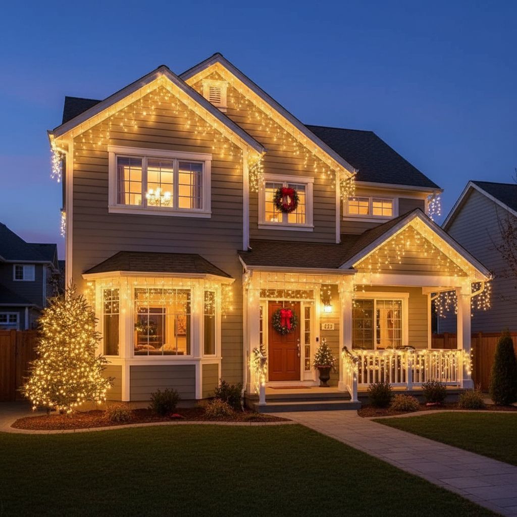 Sandsberg | LED Eiszapfen Lichterkette | Warmweiß/Kaltweiß Funkel-Effekt (90% Konstant, 10% Blitz) | 24V, Bis zu 9 Sets Erweiterbar