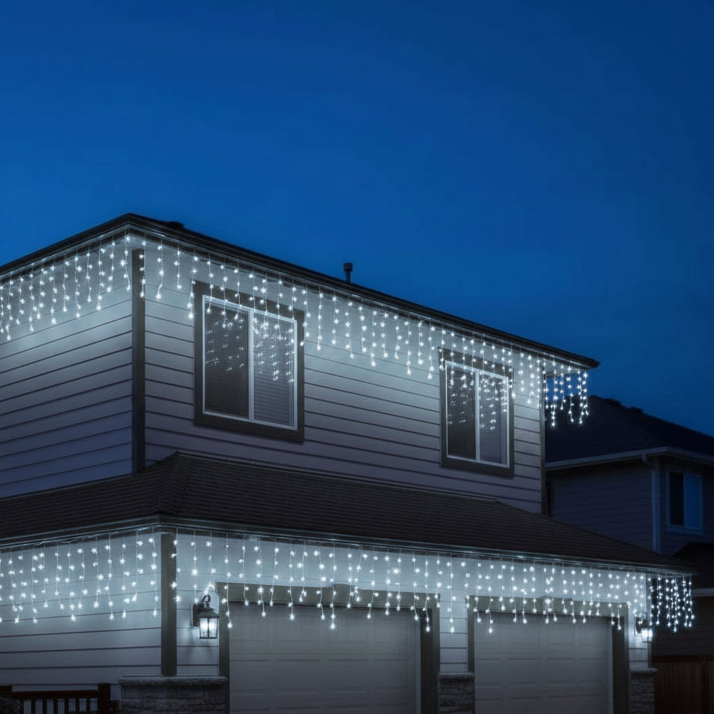 Sandsberg | LED Eiszapfen Lichterkette | Warmweiß/Kaltweiß Funkel-Effekt (90% Konstant, 10% Blitz) | 24V, Bis zu 9 Sets Erweiterbar